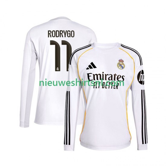 Real Madrid Heren Shirt met Bedrukking Rodrygo 11 Thuis 2025-2026 Lange Mouw