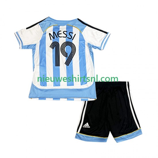 Argentinië Kind Shirt met Bedrukking Lionel Messi 19 Retro Thuis 2006 Korte Mouw