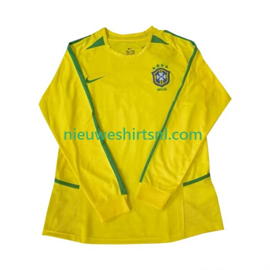 Brazilië Heren Shirt met Bedrukking Retro Thuis 2002 Lange Mouw