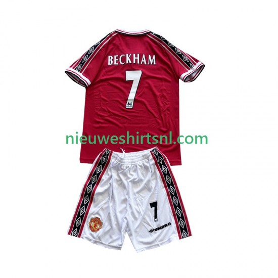 Manchester United Kind Shirt met Bedrukking Beckham 7 1998 Retro Thuis 1999 Korte Mouw