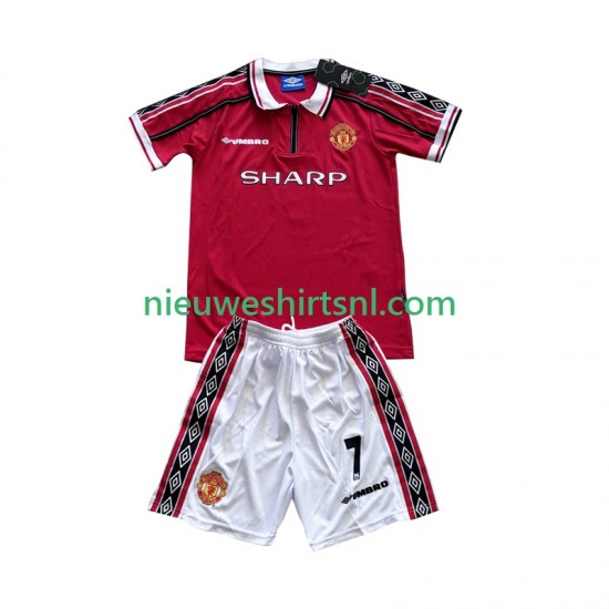 Manchester United Kind Shirt met Bedrukking Beckham 7 1998 Retro Thuis 1999 Korte Mouw