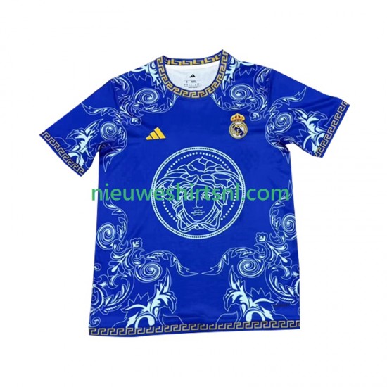 Real Madrid Heren Shirt met Bedrukking Versace Blue Edition Thuis 2024-2025 Korte Mouw