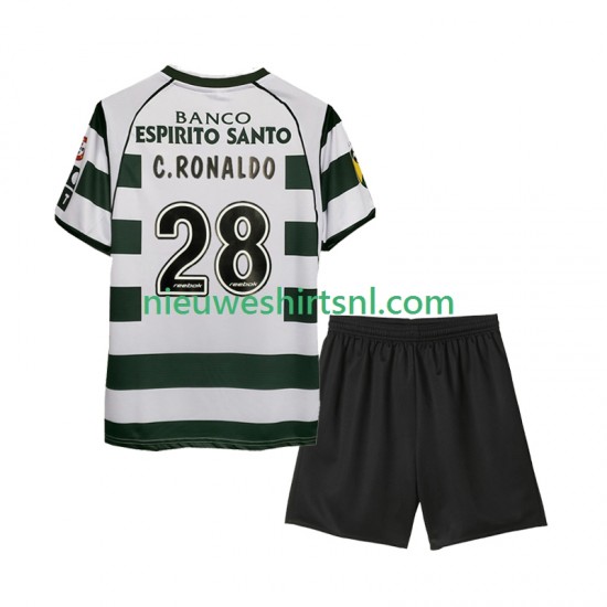 Sporting CP Kind Shirt met Bedrukking Cristiano Ronaldo 28 2001 2003 Retro Thuis Korte Mouw