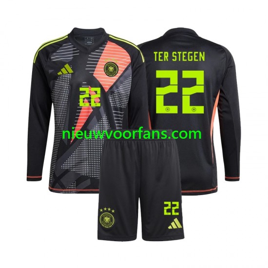 Duitsland Kind Shirt met Bedrukking Doelman Ter Stegen 22 Thuis Euro 2024 Lange Mouw