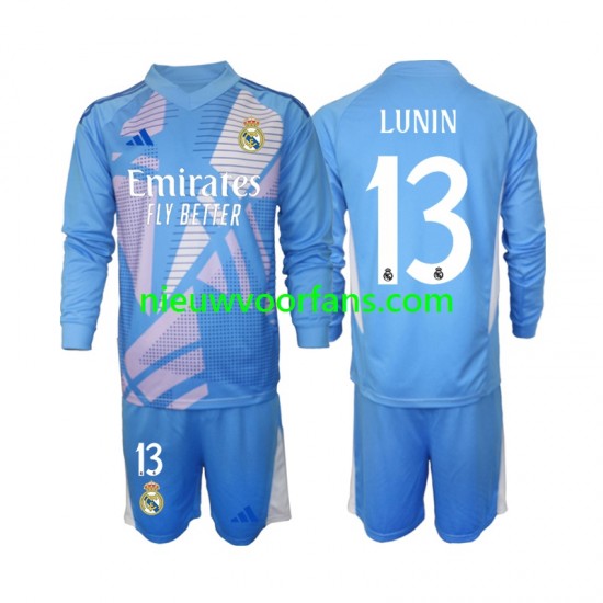Real Madrid Kind Shirt met Bedrukking Doelman Andriy Lunin 13 Thuis 2024-2025 Lange Mouw
