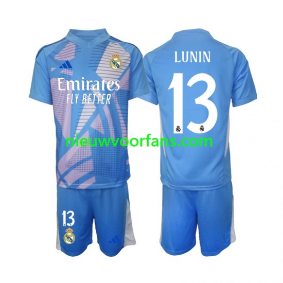 Real Madrid Kind Shirt met Bedrukking Doelman Andriy Lunin 13 Thuis 2024-2025 Korte Mouw