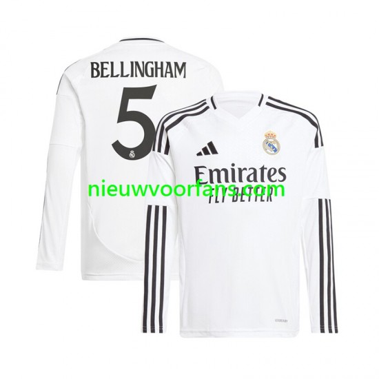 Real Madrid Heren Shirt met Bedrukking Jude Bellingham 5 Thuis 2024-2025 Lange Mouw