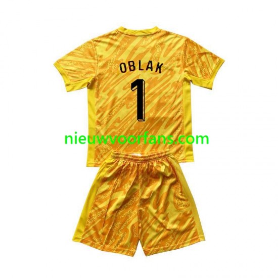 Slovenië Kind Shirt met Bedrukking Doelman Jan Oblak 1 Thuis Euro 2024 Korte Mouw