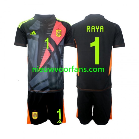 Spanje Kind Shirt met Bedrukking Doelman David Raya 1 Uit Euro 2024 Korte Mouw