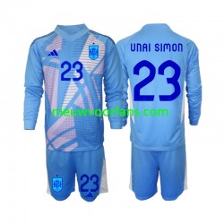 Spanje Kind Shirt met Bedrukking Doelman Unai Simon 23 Thuis Euro 2024 Lange Mouw
