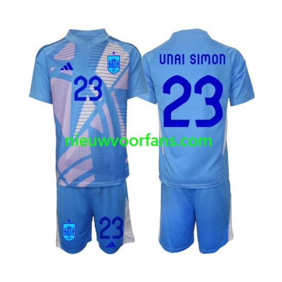 Spanje Kind Shirt met Bedrukking Doelman Unai Simon 23 Thuis Euro 2024 Korte Mouw