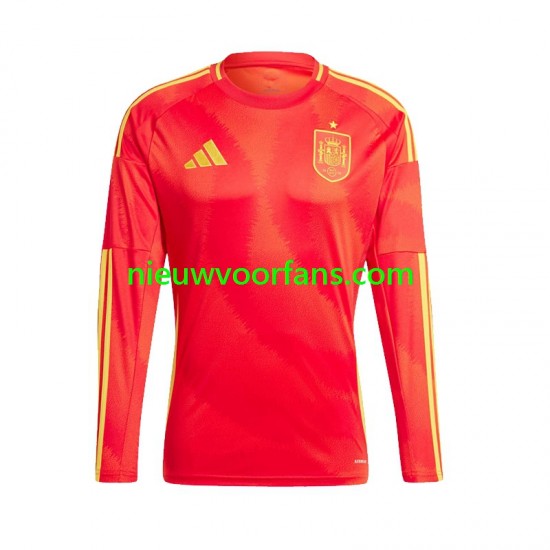 Spanje Heren Shirt met Bedrukking Thuis Euro 2024 Lange Mouw