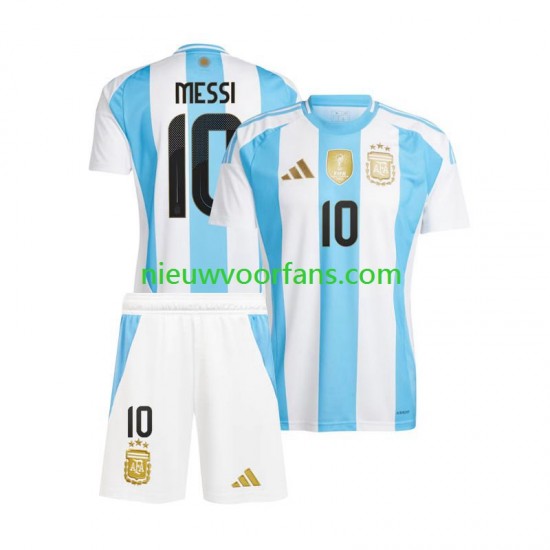 Argentinië Kind Shirt met Bedrukking Lionel Messi 10 Thuis Copa America 2024 Korte Mouw