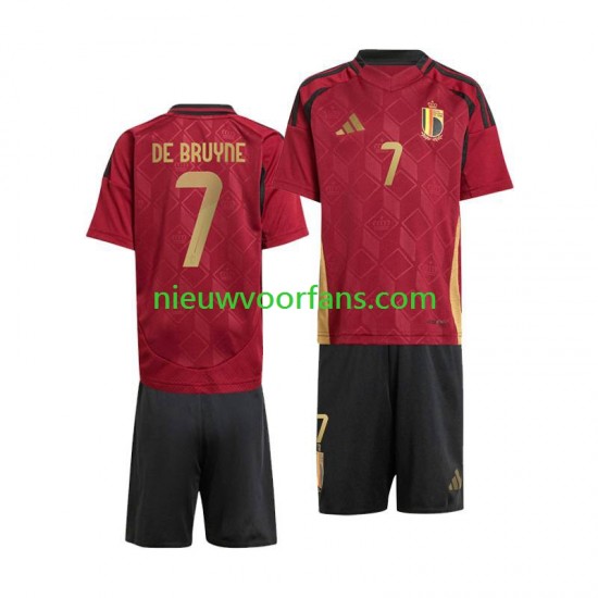 België Kind Shirt met Bedrukking De Bruyne 7 Thuis Euro 2024 Korte Mouw