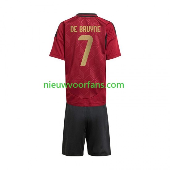 België Kind Shirt met Bedrukking De Bruyne 7 Thuis Euro 2024 Korte Mouw