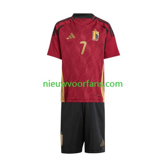 België Kind Shirt met Bedrukking De Bruyne 7 Thuis Euro 2024 Korte Mouw