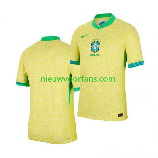 Brazilië Heren Shirt met Bedrukking Thuis Copa America 2024 Korte Mouw