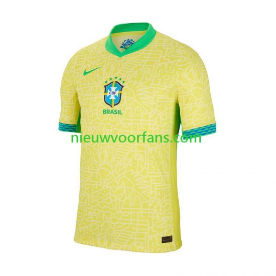 Brazilië Heren Shirt met Bedrukking Thuis Copa America 2024 Korte Mouw