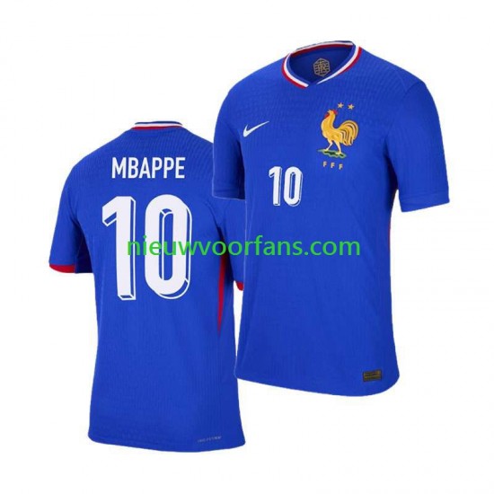 Frankrijk Heren Shirt met Bedrukking Mbappé 10 Thuis Euro 2024 Korte Mouw