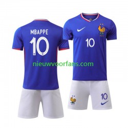Frankrijk Kind Shirt met Bedrukking Mbappé 10 Thuis Euro 2024 Korte Mouw