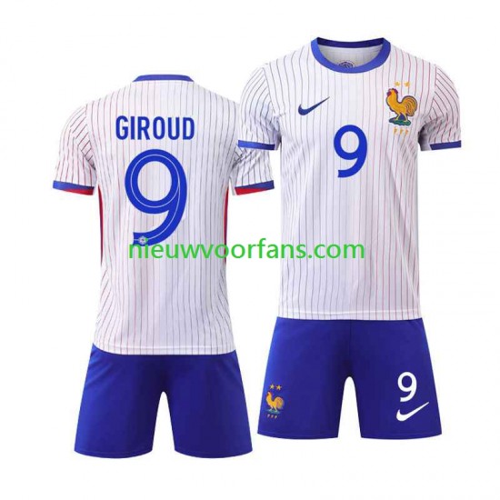 Frankrijk Kind Shirt met Bedrukking Olivier Giroud 9 Uit Euro 2024 Korte Mouw