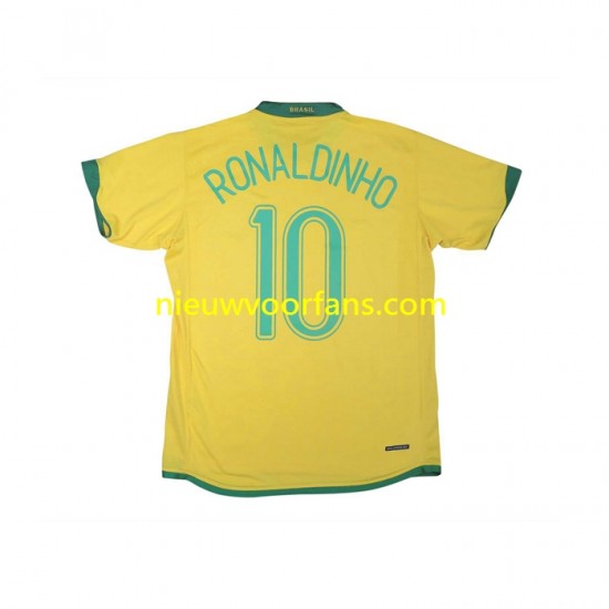 Brazilië Heren Shirt met Bedrukking RONALDINHO 10 Retro Thuis 2006 Korte Mouw