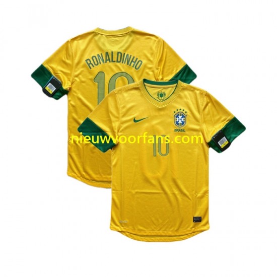Brazilië Heren Shirt met Bedrukking RONALDINHO 10 2012 Retro Thuis Korte Mouw