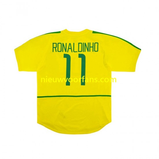 Brazilië Heren Shirt met Bedrukking RONALDINHO 11 Retro Thuis 2002 Korte Mouw