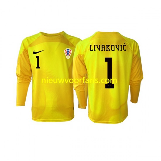 Kroatië Heren Shirt met Bedrukking Doelman Dominik Livakovic 1 Thuis WK 2022 Lange Mouw