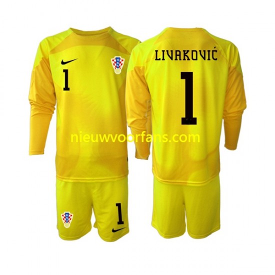 Kroatië Kind Shirt met Bedrukking Doelman Dominik Livakovic 1 Thuis WK 2022 Lange Mouw