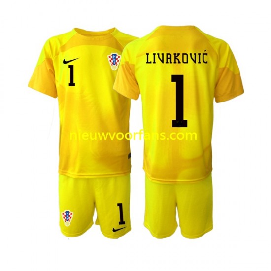 Kroatië Kind Shirt met Bedrukking Doelman Dominik Livakovic 1 Thuis WK 2022 Korte Mouw