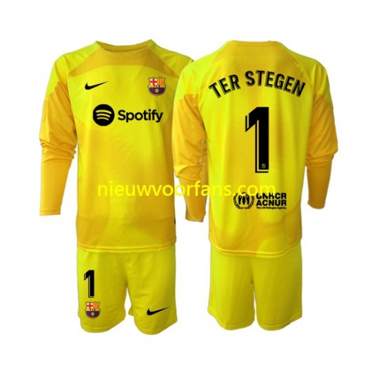 FC Barcelona Kind Shirt met Bedrukking Doelman Ter Stegen 1 Vierde 2022-2023 Lange Mouw