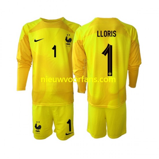 Frankrijk Kind Shirt met Bedrukking Doelman Hugo Lloris 1 Derde WK 2022 Lange Mouw