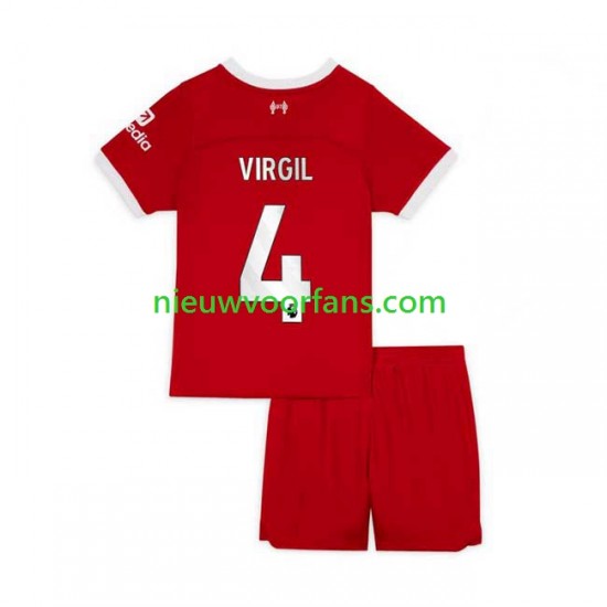 Liverpool Kind Shirt met Bedrukking Virgil van Dijk 4 Thuis 2023-2024 Korte Mouw