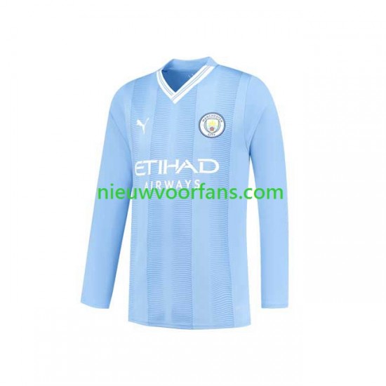 Manchester City Heren Shirt met Bedrukking Thuis 2023-2024 Lange Mouw