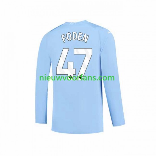 Manchester City Heren Shirt met Bedrukking Phil Foden 47 Thuis 2023-2024 Lange Mouw