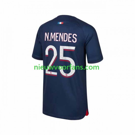 Paris Saint-Germain Heren Shirt met Bedrukking N.Mendes 25 Thuis 2023-2024 Korte Mouw