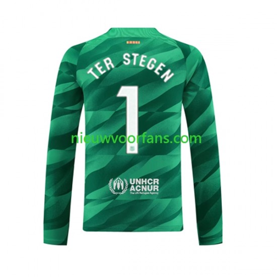 FC Barcelona Heren Shirt met Bedrukking Doelman Ter Stegen 1 Thuis 2023-2024 Lange Mouw