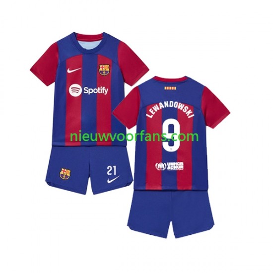 FC Barcelona Kind Shirt met Bedrukking Robert Lewandowski 9 Thuis 2023-2024 Korte Mouw