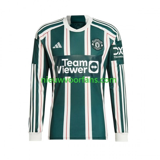 Manchester United Heren Shirt met Bedrukking Uit 2023-2024 Lange Mouw