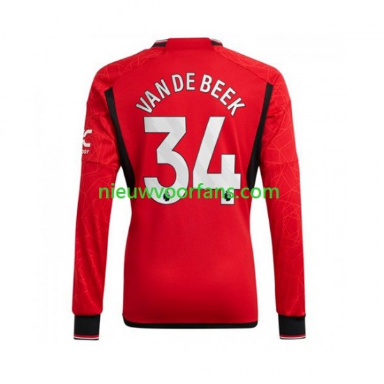 Manchester United Heren Shirt met Bedrukking Donny van de Beek 34 Thuis 2023-2024 Lange Mouw