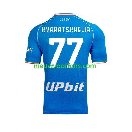 Napoli Heren Shirt met Bedrukking Khvicha Kvaratskhelia 77 Thuis 2023-2024 Korte Mouw