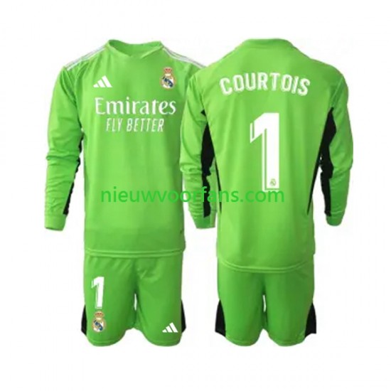 Real Madrid Kind Shirt met Bedrukking Doelman Thibaut Courtois 1 Thuis 2023-2024 Lange Mouw