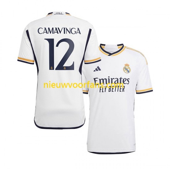 Real Madrid Heren Shirt met Bedrukking Camavinga 12 Thuis 2023-2024 Korte Mouw