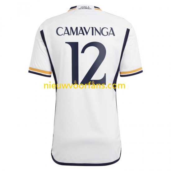 Real Madrid Heren Shirt met Bedrukking Camavinga 12 Thuis 2023-2024 Korte Mouw