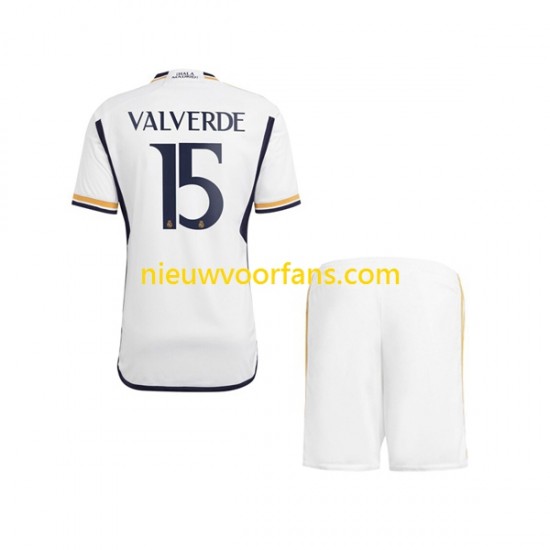 Real Madrid Kind Shirt met Bedrukking Federico Valverde 15 Thuis 2023-2024 Korte Mouw