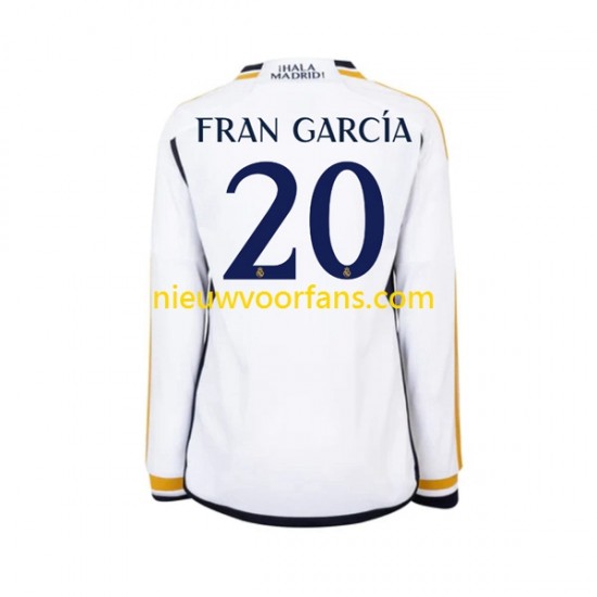 Real Madrid Heren Shirt met Bedrukking Fran Garcia 20 Thuis 2023-2024 Lange Mouw