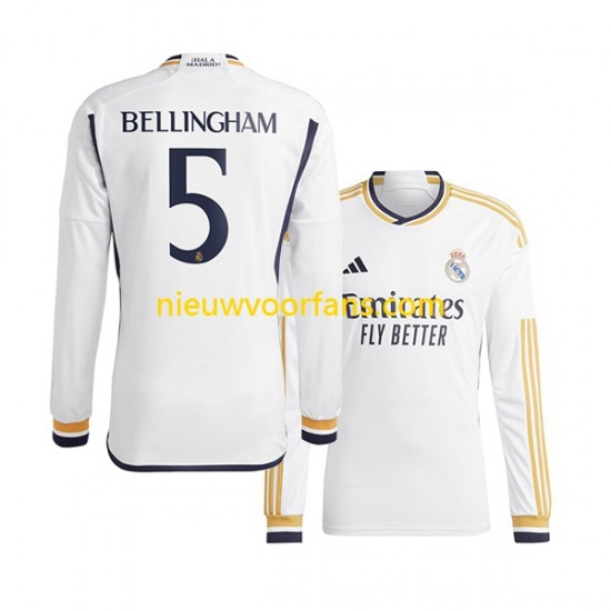 Real Madrid Heren Shirt met Bedrukking Jude Bellingham 5 Thuis 2023-2024 Lange Mouw