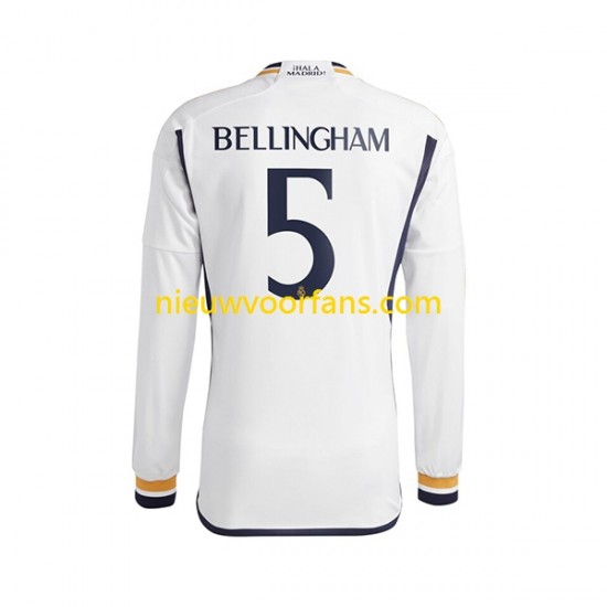 Real Madrid Heren Shirt met Bedrukking Jude Bellingham 5 Thuis 2023-2024 Lange Mouw