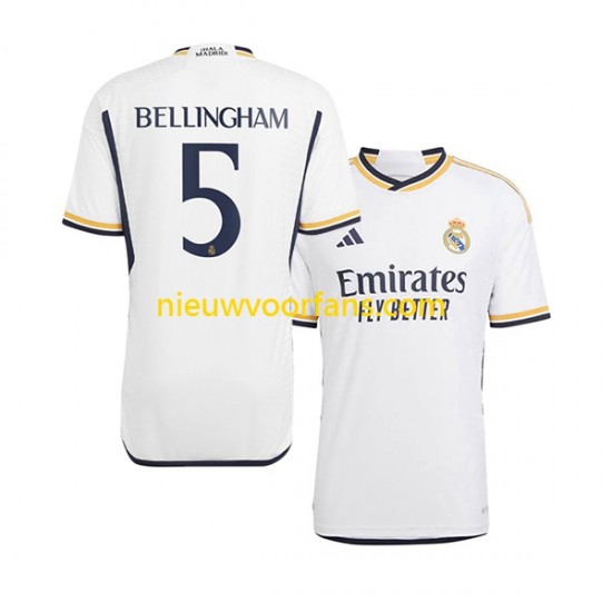 Real Madrid Heren Shirt met Bedrukking Jude Bellingham 5 Thuis 2023-2024 Korte Mouw